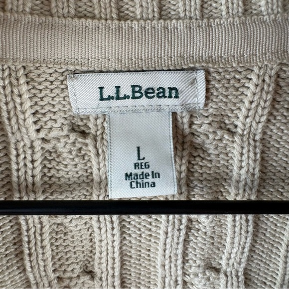 L.L. Bean Cream Tan Cowl Neck Cable Knit Cardigan Sweater Full Zip Women’s Large - Picture 8 of 10